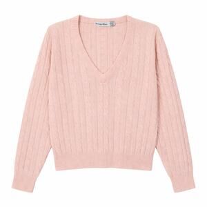 VTG Carriage Court Sweater Womens Small Pink V-Neck Cable Knit Pullover Preppy